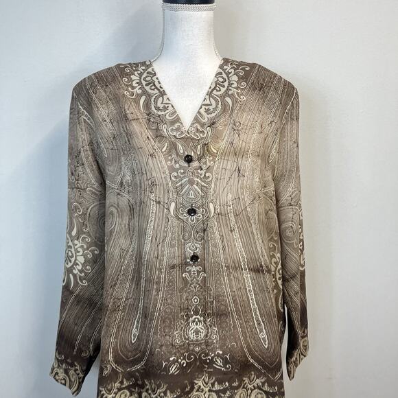 Nygard Collection Blouse Tunic size 14 Brown Paisley Sheer Career Church Modest - Picture 2 of 8